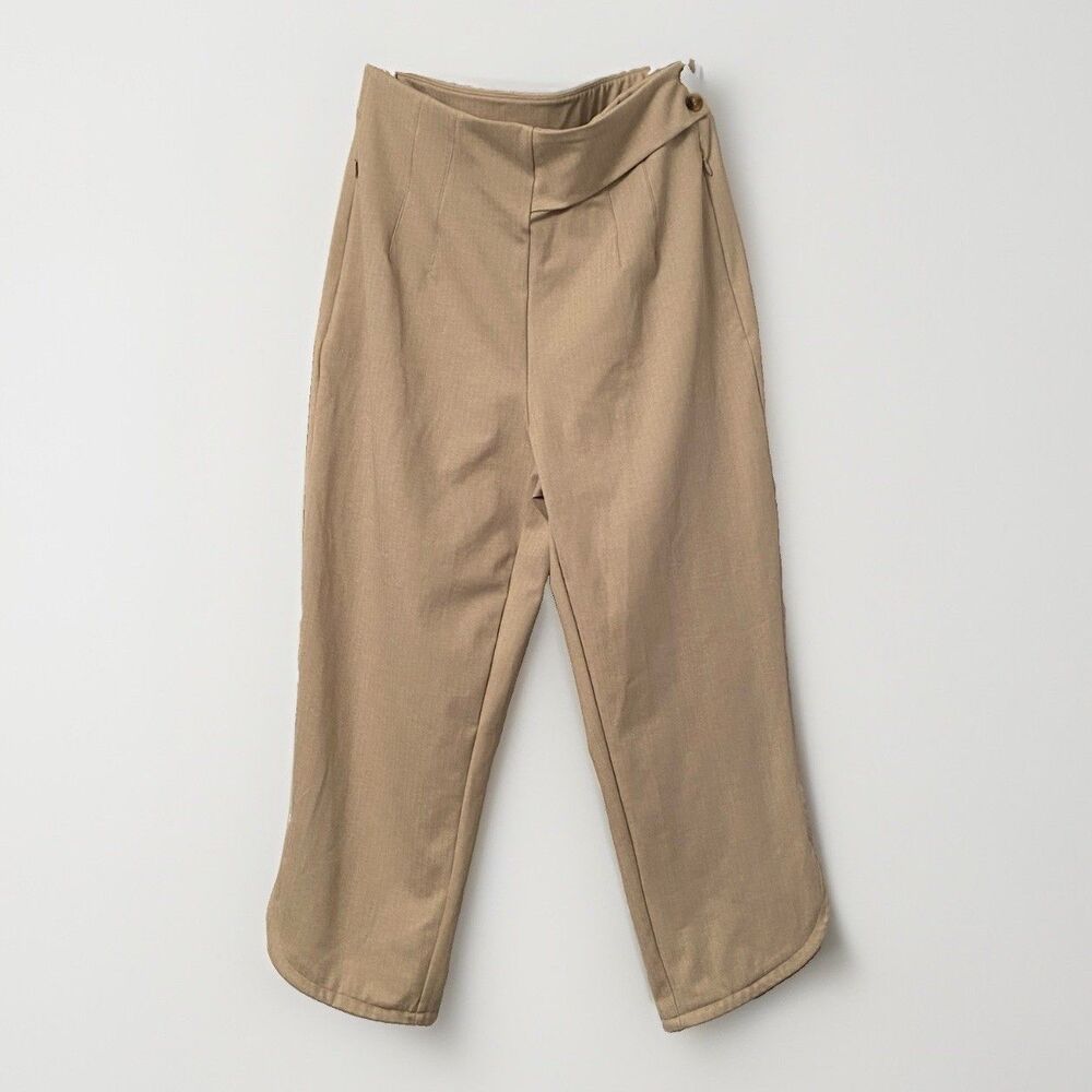 NWT Halara Tan Beige Side Button Zip Curved Hem Pants Size Medium